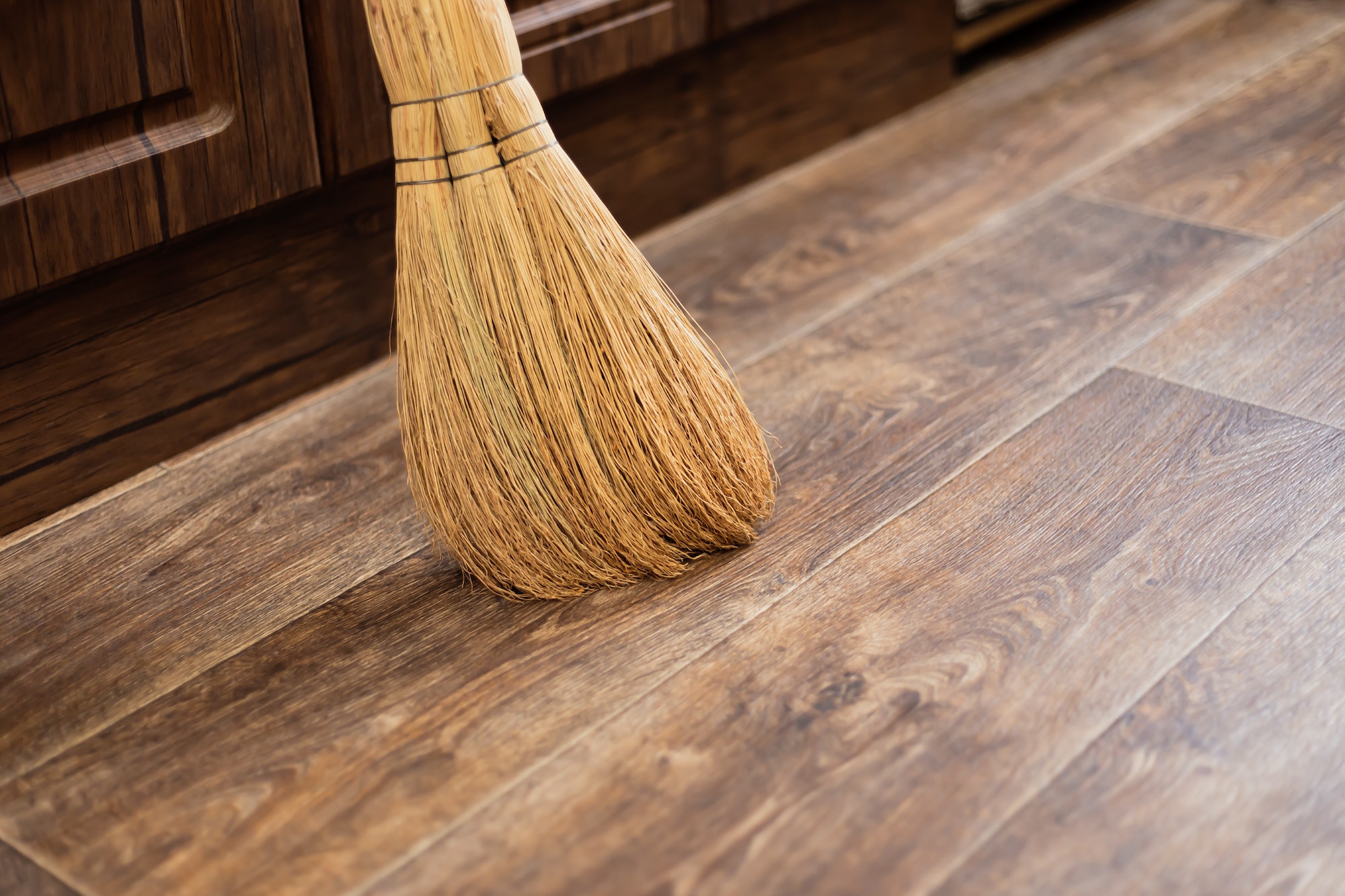 Housework, tidying up, cleaning and cleanliness. Broom for sweeping the floor